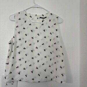 T Tahari Black Floral Print Sleeveless Top White M New